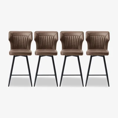 Furniture Village Jayden Set of 4 Faux Leather Swivel Bar Stools - Light Brown