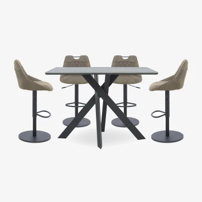 Furniture Village Warrior Grey Table and 4 Swivel Bar Stools - Taupe
