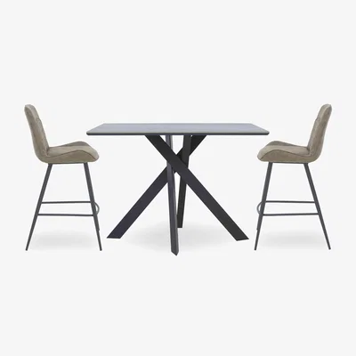 Furniture Village Warrior Grey Table and 2 Standard Bar Stools - Grey