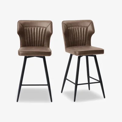 Furniture Village Jayden Pair of Faux Leather Swivel Bar Stools - Light Brown