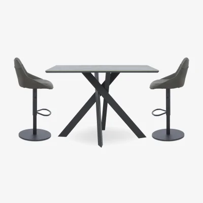 Furniture Village Warrior Grey Table and 2 Swivel Bar Stools - Grey
