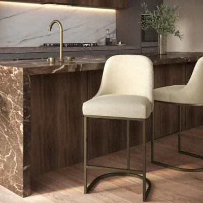 Furniture123 Beige Upholstered Kitchen Stool with Brass Legs - Callie