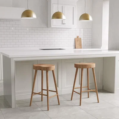 Furniture123 Set of 2 Solid Oak Kitchen Stools - 70cm - Rayne