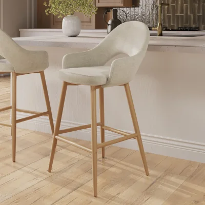 Furniture123 Oak and Beige Upholstered Kitchen Stool with Back - Colbie