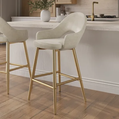 Furniture123 Gold and Beige Upholstered Kitchen Stool with Back - Colbie
