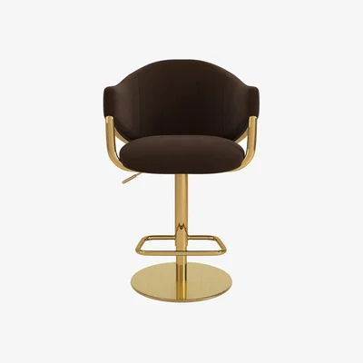 Furniture123 Set of 4 Brown Velvet Adjustable Swivel Bar Stools with Gold Base - Ronnie