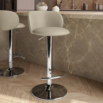 Furniture123 Beige Faux Leather Adjustable Swivel Bar Stool with Chrome Base - Tessa