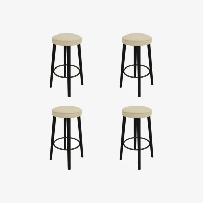 Furniture123 Set of 4 Beige Upholstered Kitchen Counter Stools with Black Legs - Gatsby