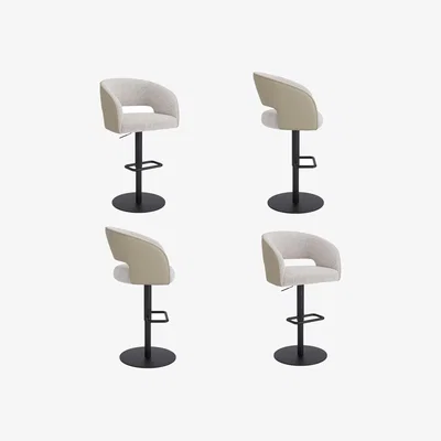 Furniture123 Set of 4 Curved Beige Boucle and Faux Leather Adjustable Swivel Bar Stools with Black Metal Base - Runa