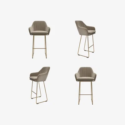 Furniture123 Set of 4 Mink Matt Velvet Bar Stool with Brass Legs - 77cm - Logan