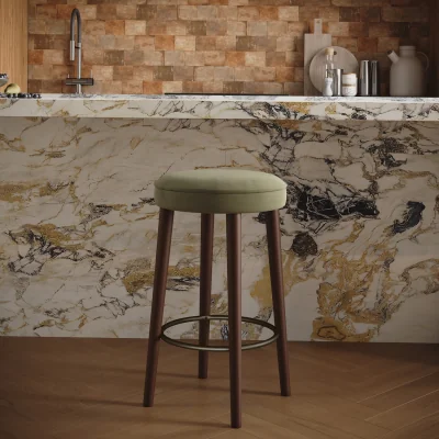 Furniture123 Sage Green Velvet Kitchen Counter Stool with Walnut Legs - Gatsby