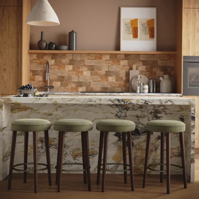 Furniture123 Set of 4 Sage Green Velvet Kitchen Counter Stools with Walnut Legs - Gatsby