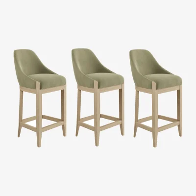 Furniture123 Set of 3 Sage Green Velvet Kitchen Stools with Solid Wood Legs - Madeline