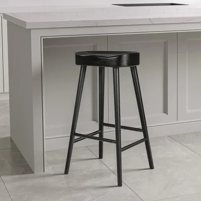 Furniture123 Black Solid Oak Kitchen Stool - 70cm - Rayne
