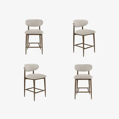 Furniture123 Set of 4 Walnut and Beige Upholstered Curved Kitchen Stools with Open Back - Kori