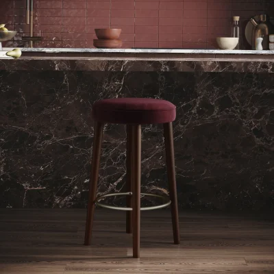 Furniture123 Burgundy Velvet Kitchen Counter Stool with Walnut Legs - Gatsby