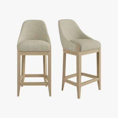 Furniture123 Set of 2 Beige Upholstered Kitchen Stools with Solid Wood Legs - Madeline