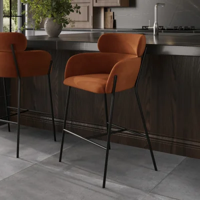Furniture123 Burnt Orange Velvet Curved Kitchen Stool with Back - Isla