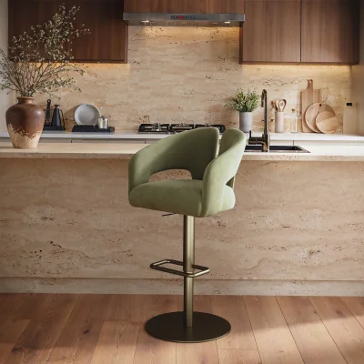 Furniture123 Sage Green Velvet Adjustable Swivel Bar Stool with Brass Base - Azalea