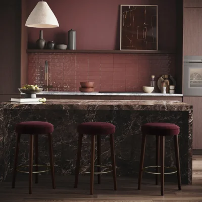 Furniture123 Set of 3 Burgundy Velvet Kitchen Counter Stools with Walnut Legs - Gatsby