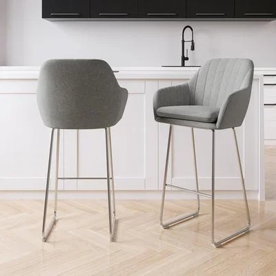 Furniture123 Set of 2 Grey Fabric Bar Stool with Back - 77cm - Logan