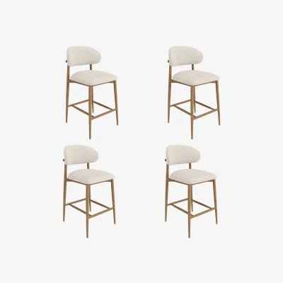 Furniture123 Set of 4 Beige Upholstered Curved Kitchen Stools With Solid Oak Exposed Back - Kori