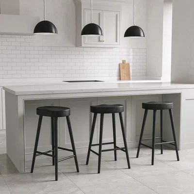 Furniture123 Set of 3 Black Solid Oak Kitchen Stools - 70cm - Rayne