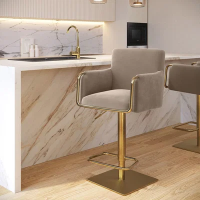 Furniture123 Mink Velvet Adjustable Swivel Bar Stool with Gold Base - Sonny