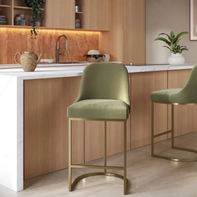 Furniture123 Sage Green Velvet Kitchen Stool with Gold Legs - Callie