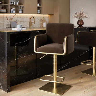 Furniture123 Brown Velvet Adjustable Swivel Bar Stool with Gold Base - Sonny