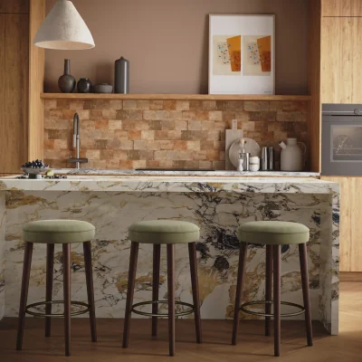Furniture123 Set of 3 Sage Green Velvet Kitchen Counter Stools with Walnut Legs - Gatsby