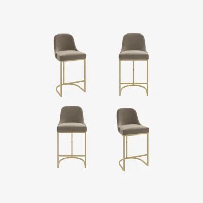 Furniture123 Set of 4 Mink Velvet Kitchen Stools with Gold Legs - Callie
