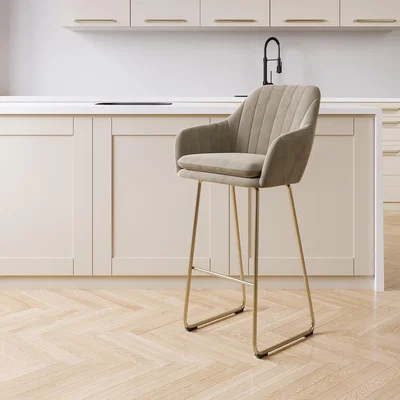 Furniture123 Mink Matt Velvet Bar Stool with Brass Legs - 77cm - Logan