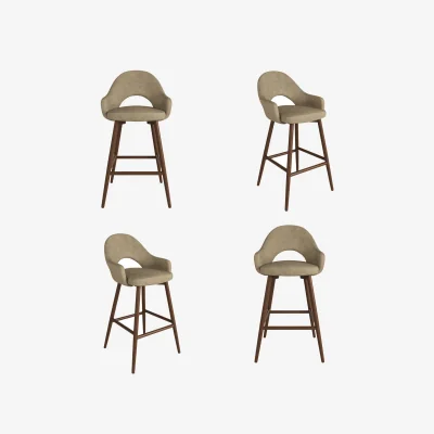 Furniture123 Set of 4 Walnut and Beige Faux Leather Kitchen Stools with Back - Colbie