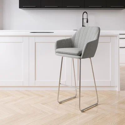 Furniture123 Grey Fabric Bar Stool with Back - 77cm - Logan