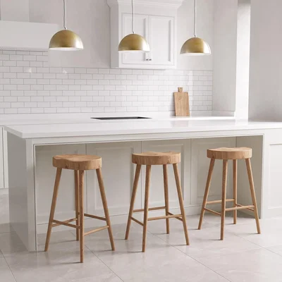 Furniture123 Set of 3 Solid Oak Kitchen Stools - 70cm - Rayne