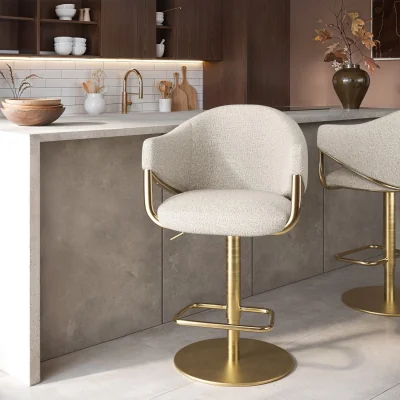 Furniture123 Beige Upholstered Adjustable Swivel Bar Stool with Gold Base - Ronnie