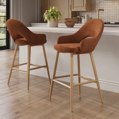 Furniture123 Set of 2 Oak and Burnt Orange Upholstered Kitchen Stools with Back - Colbie