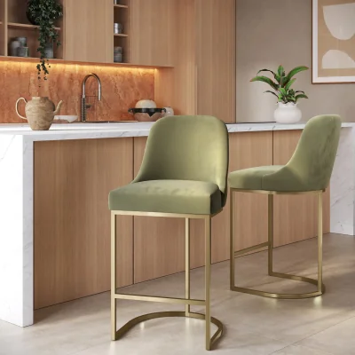 Furniture123 Set of 2 Sage Green Velvet Kitchen Stools with Gold Legs - Callie