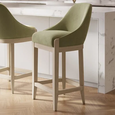 Furniture123 Sage Green Velvet Kitchen Stool with Solid Wood Legs - Madeline