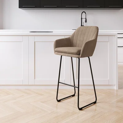 Furniture123 Beige Faux Leather Bar Stool with Back - 77cm - Logan