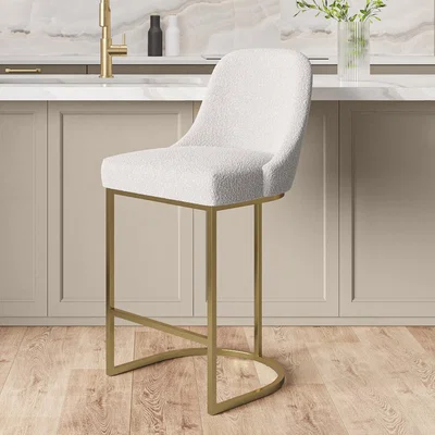 Furniture123 Beige Boucle Kitchen Stool with Brass Legs - Callie