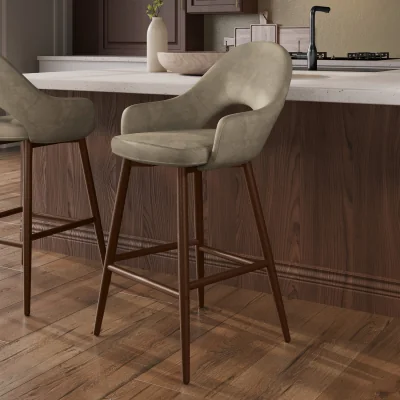 Furniture123 Walnut and Beige Faux Leather Kitchen Stool with Back - Colbie