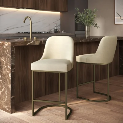 Furniture123 Set of 2 Beige Upholstered Kitchen Stools with Brass Legs - Callie