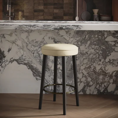 Furniture123 Beige Upholstered Kitchen Counter Stool with Black Legs - Gatsby