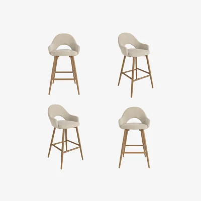 Furniture123 Set of 4 Oak and Beige Upholstered Kitchen Stools with Back - Colbie