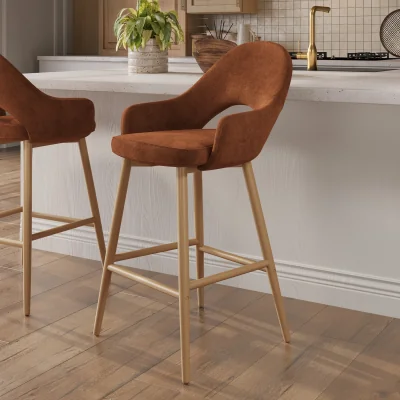 Furniture123 Oak and Burnt Orange Upholstered Kitchen Stool with Back - Colbie