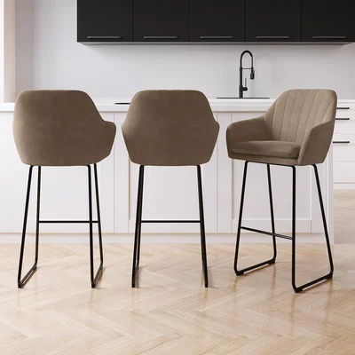 Furniture123 Set of 3 Beige Faux Leather Bar Stools with Back - 77cm - Logan