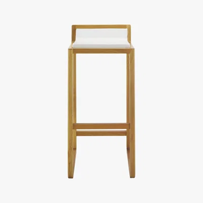 Habitat Joe Solid Oak Bar Stool With Leather Upholstered Seat, Oak