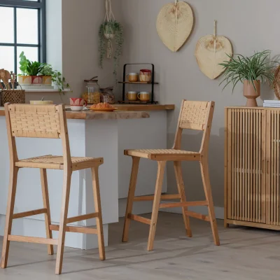 Habitat Habitat Faro Pair of Woven Paper Rope and Oak Bar Stools